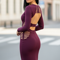 Bandage Backless Long Sleeve Maxi Dress - Thorne & Ivy