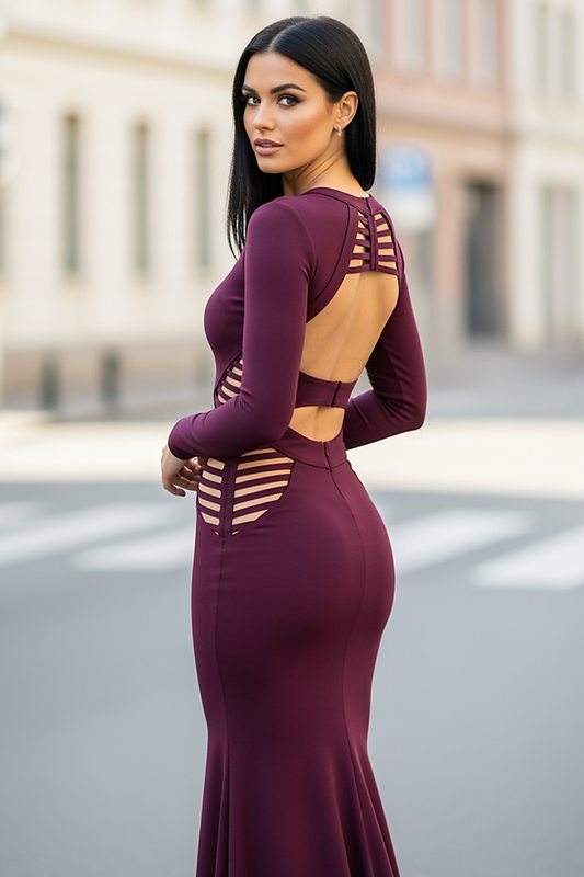 Bandage Backless Long Sleeve Maxi Dress - Thorne & Ivy