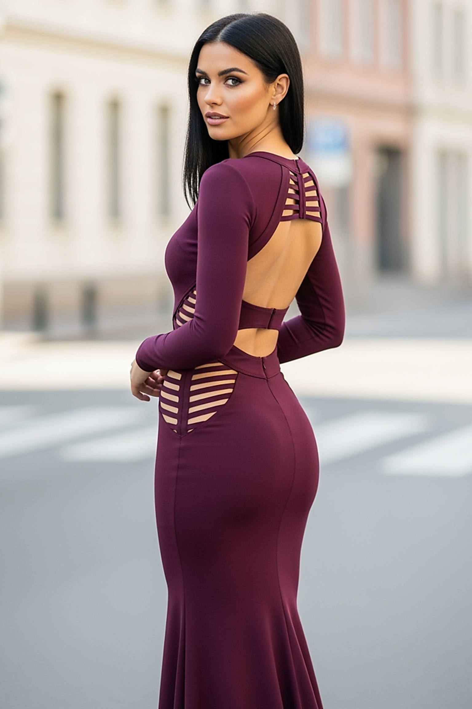 Bandage Backless Long Sleeve Maxi Dress - Thorne & Ivy