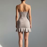 Slight blue strapless mini dress, fabric detail.