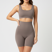 Black high-waist shaper, front view on model.