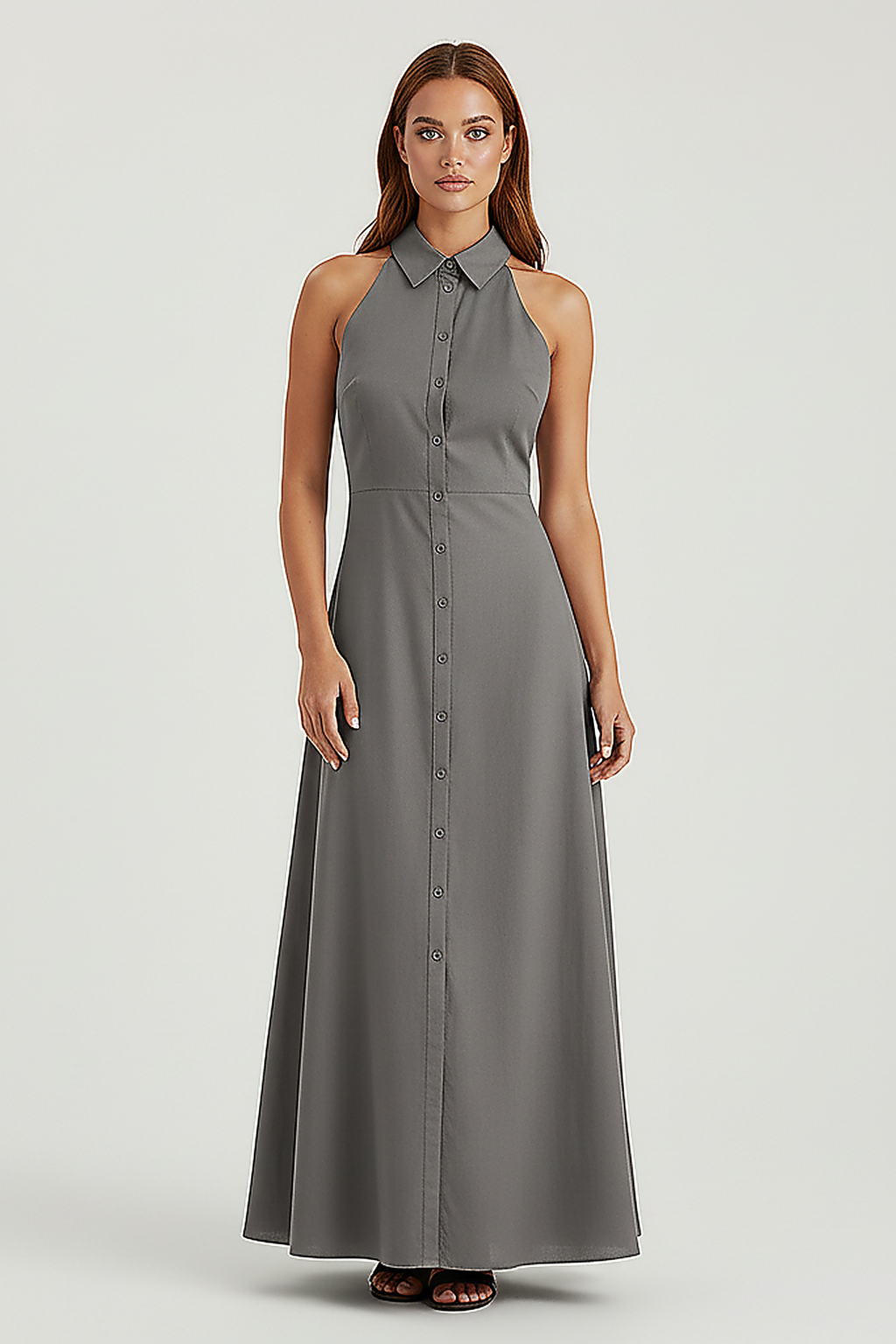 Collared Halter Maxi Dress