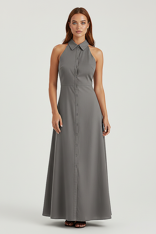 Collared Halter Maxi Dress - Thorne & Ivy