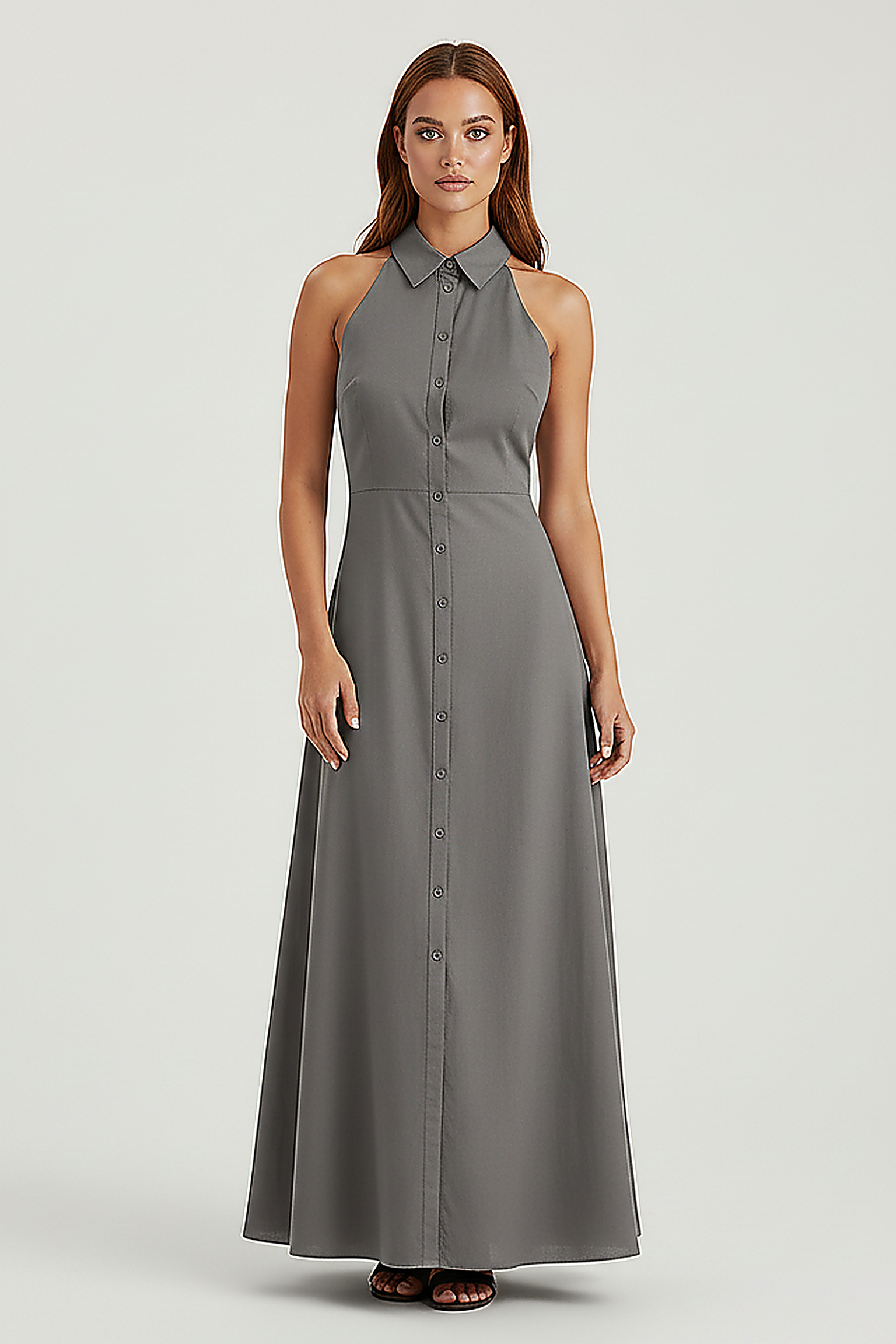 Collared Halter Maxi Dress - Thorne & Ivy
