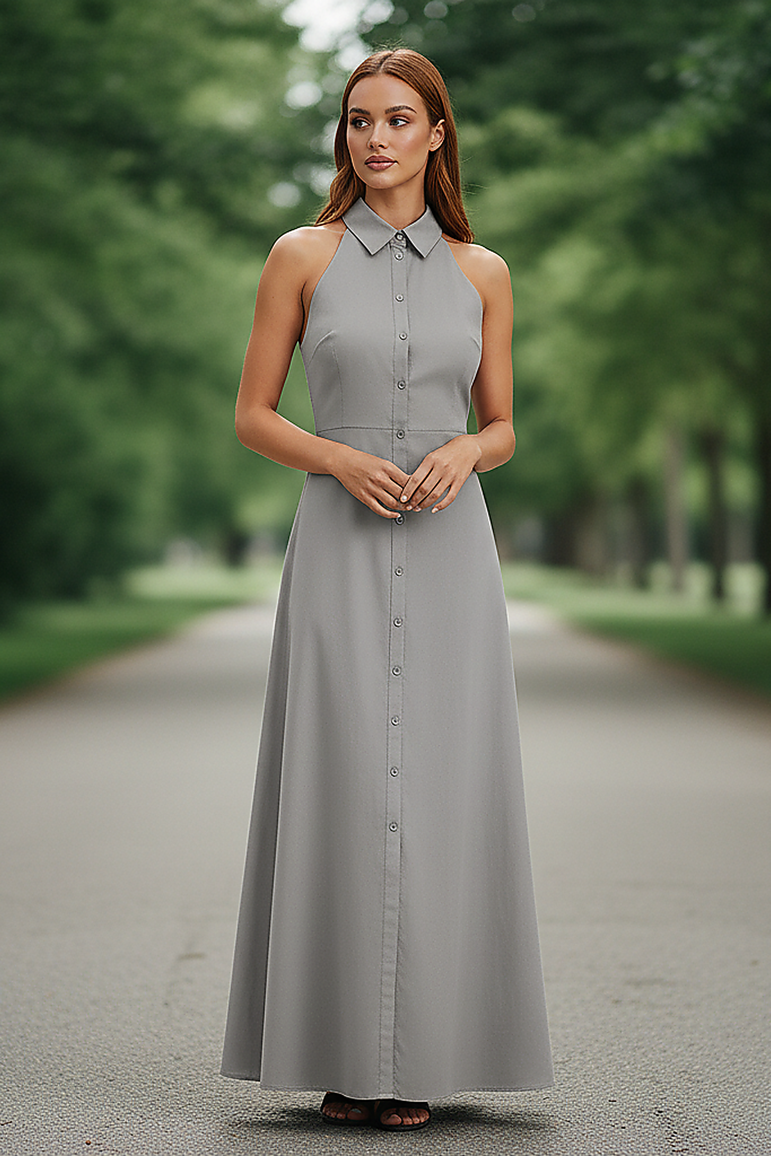 Collared Halter Maxi Dress - Thorne & Ivy