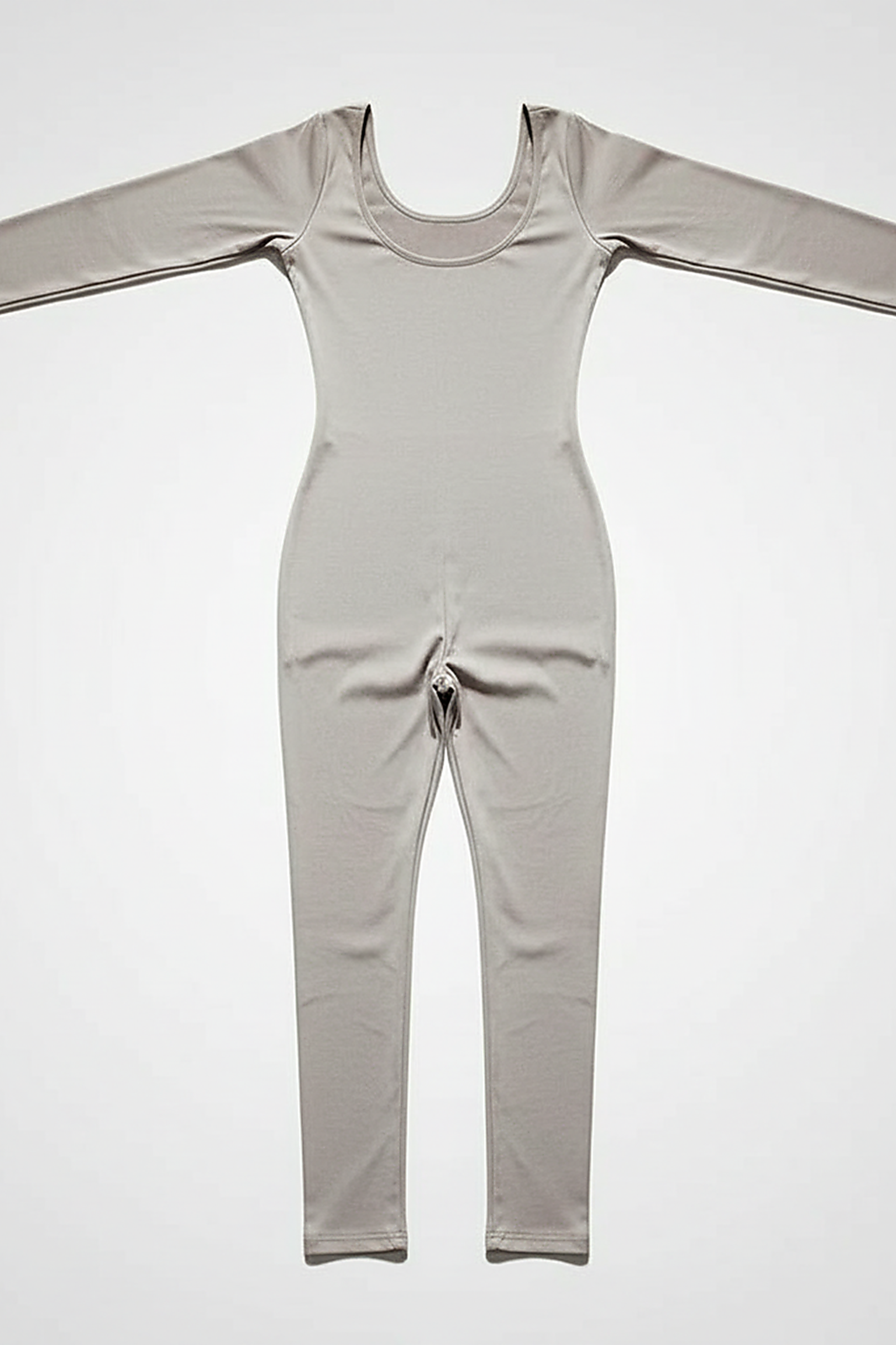 Black long-sleeve bodycon jumpsuit, sleeve cuff detail.