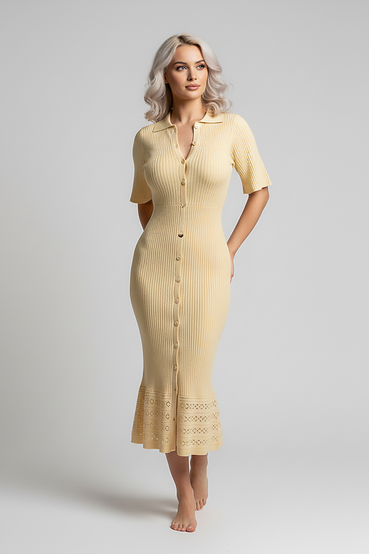 Elegant White Knit Maxi Dress