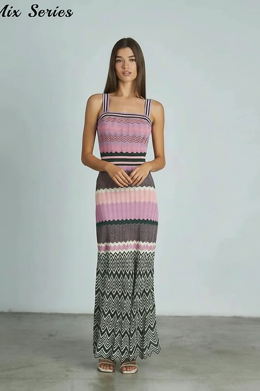 Elegant Slim Knit Maxi Dress with Square Collar