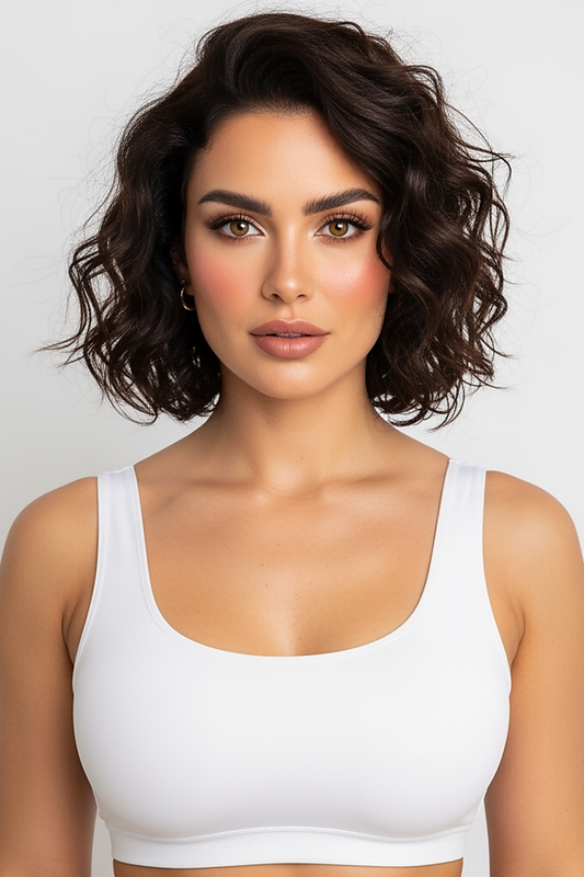 woman wearing black turtleneck sleeveless mini dress, front view, standing, hands relaxed