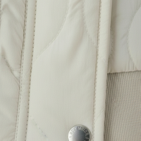 Stand-collar winter jacket, flat lay front view.