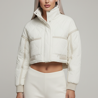 Stand-collar winter jacket, flat lay back view.