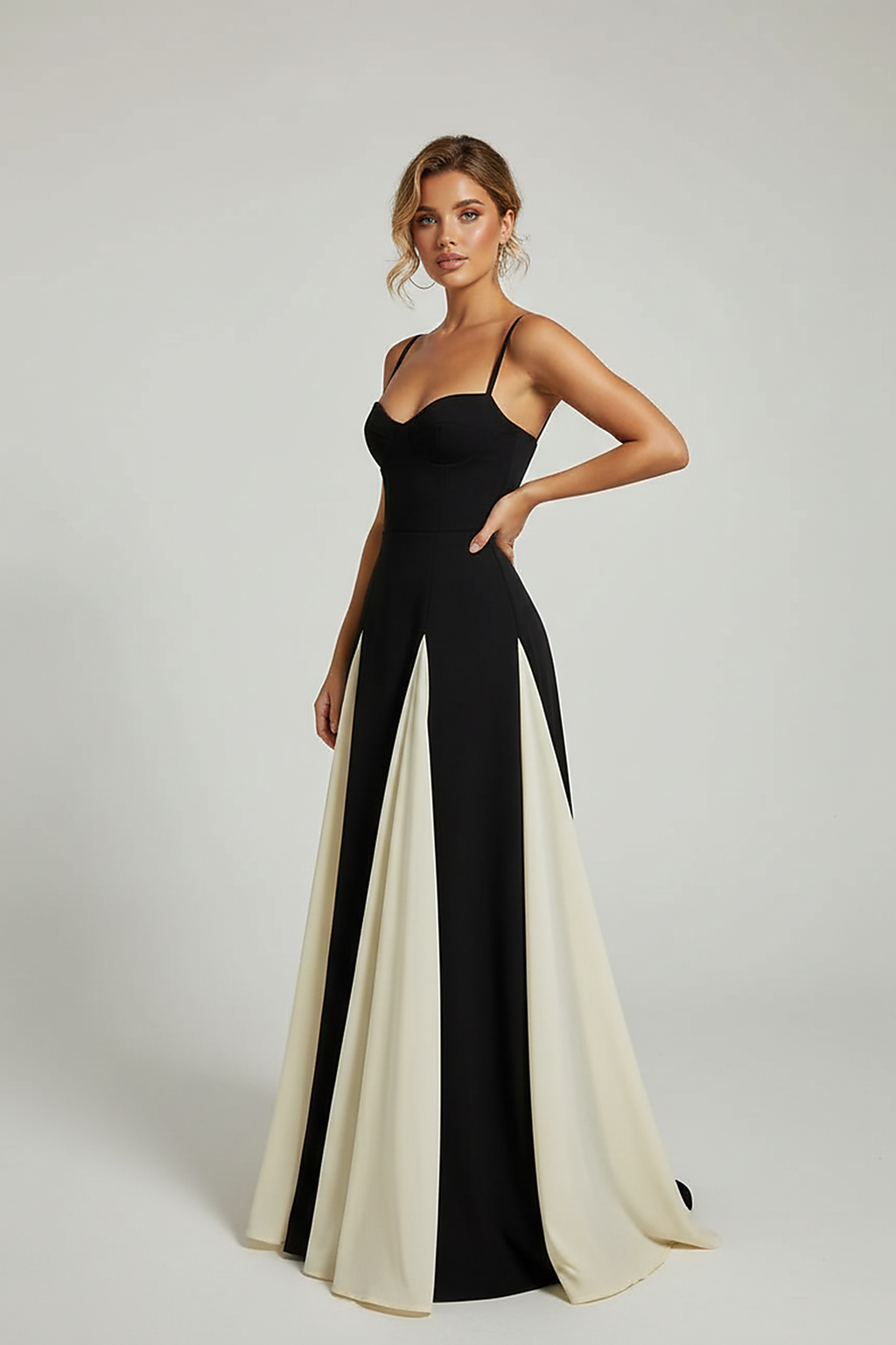 Elegant Contrast Panel Maxi Dress
