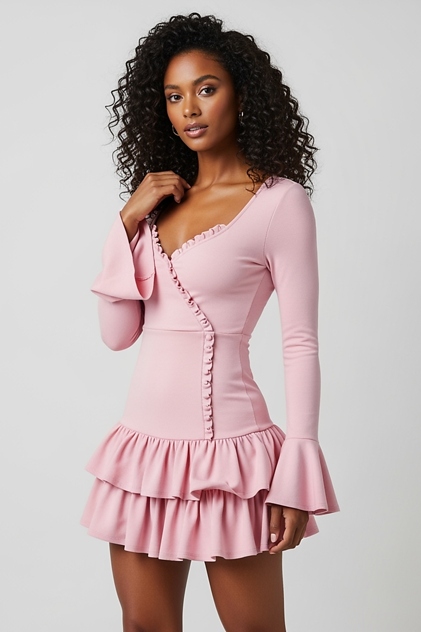 Flare Sleeve Ruffle Mini Dress - Thorne & Ivy