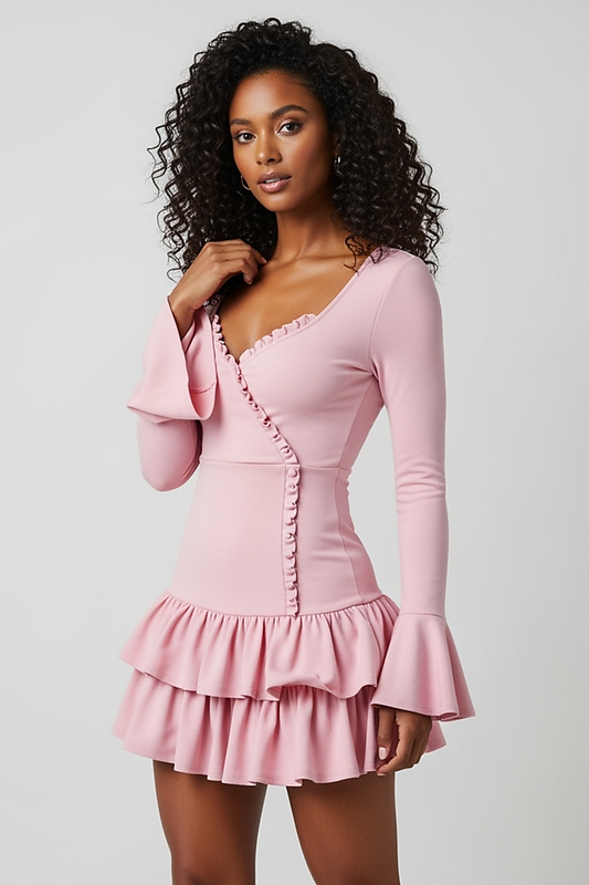 Flare Sleeve Ruffle Mini Dress - Thorne & Ivy