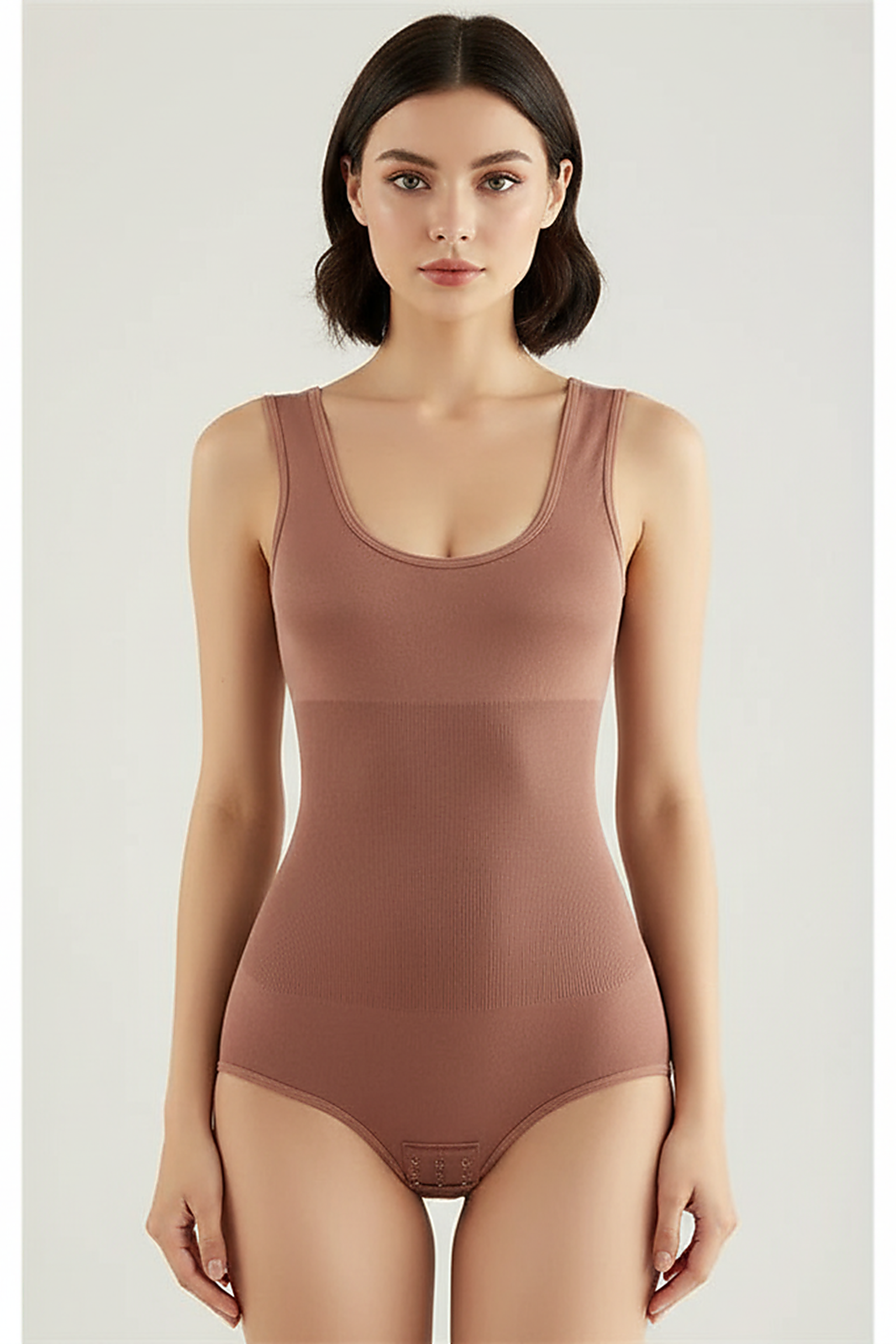 Solid one-piece garment, fabric detail close-up.