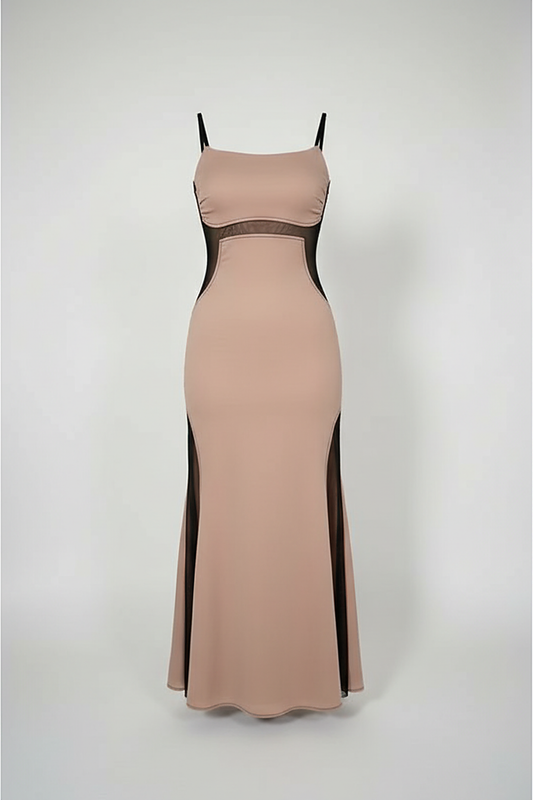 Wine red maxi dress, fabric texture detail.