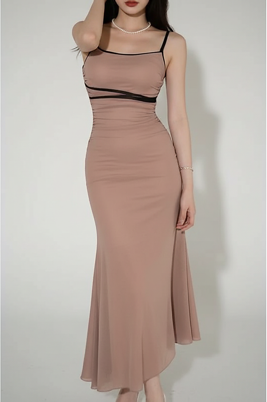 Wine red maxi dress, hem detail.