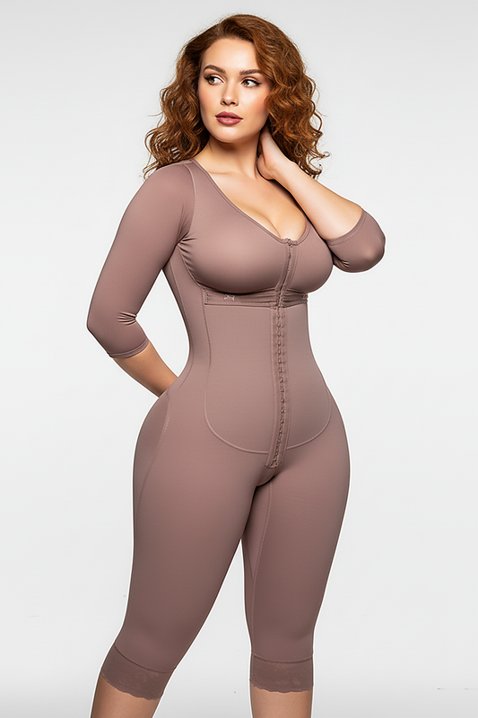 Full-body shaper, side view on model.
