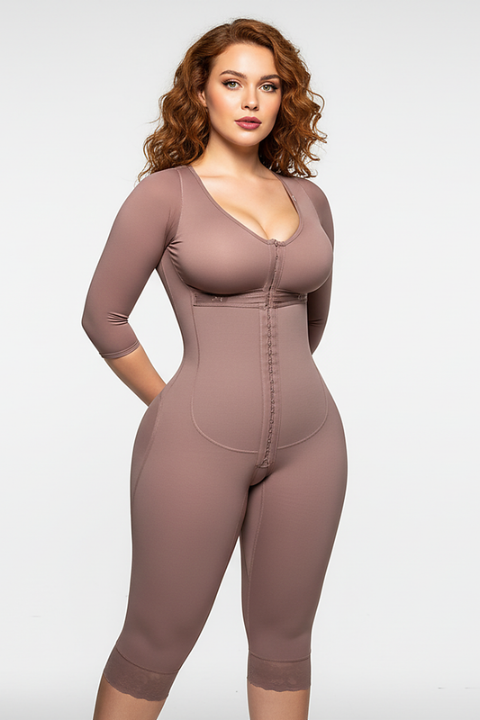 Full-body shaper, front view on model.