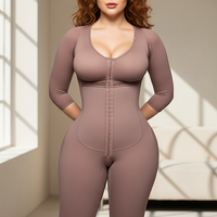 Full-body shaper, worn in an indoor setting.