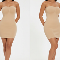Strapless bodycon shapewear full slip, front view.