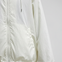 Orange transparent hooded jacket, sleeve and cuff detail.