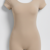 Backless sports overalls, alternate angle view on model.