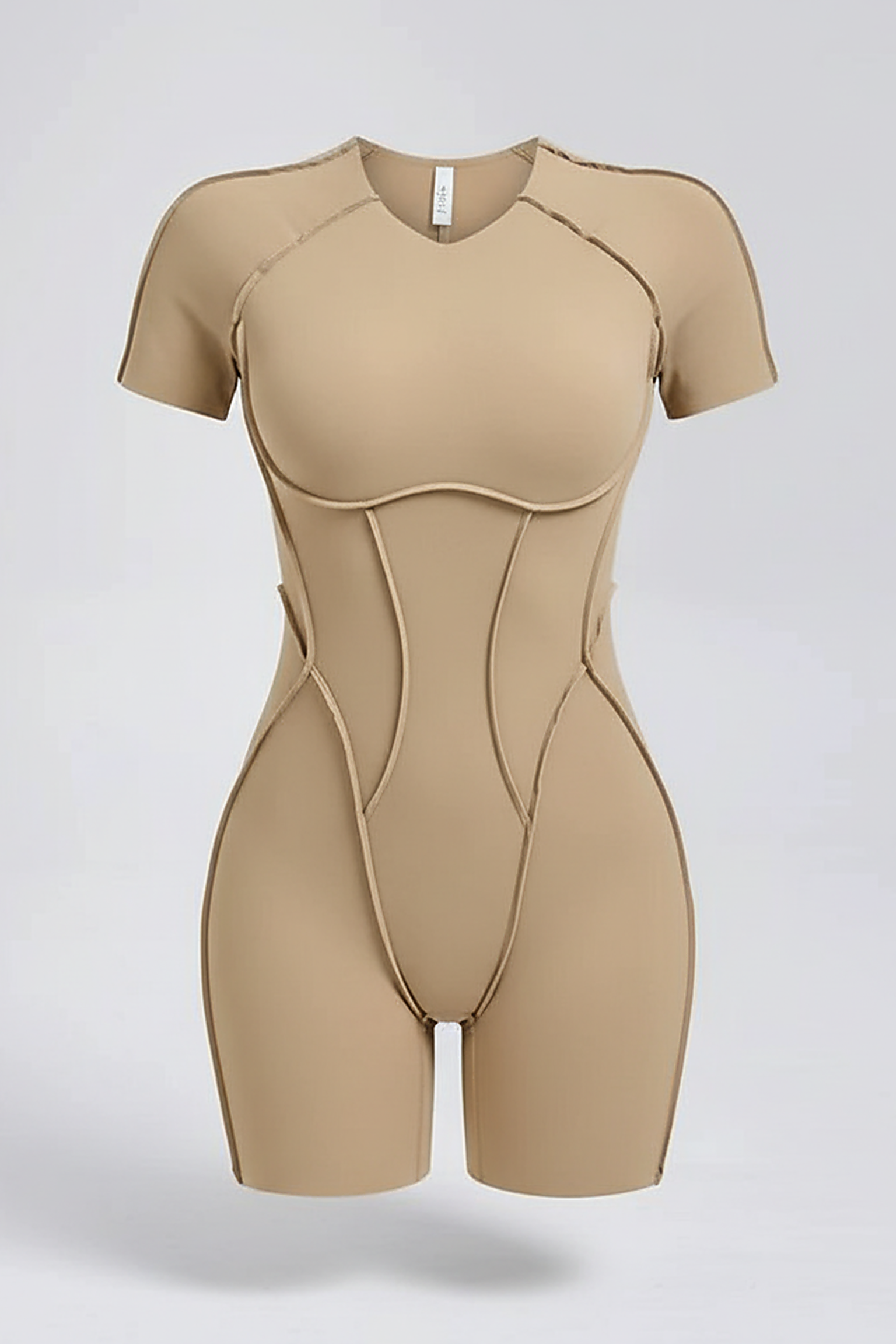 Black workout jumpsuit, alternate angle view on model.