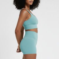 Running sports shorts, alternate angle view on model.