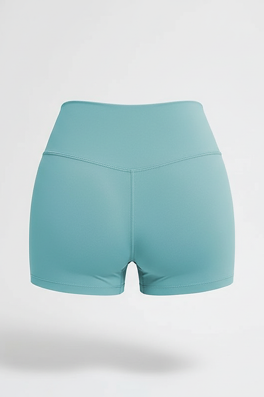 Running sports shorts, alternate angle view on model.