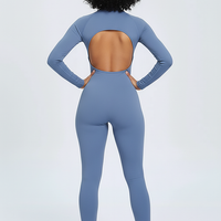 V-back sports jumpsuit, front view on model.
