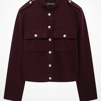 Soft tweed bomber jacket, button detail.