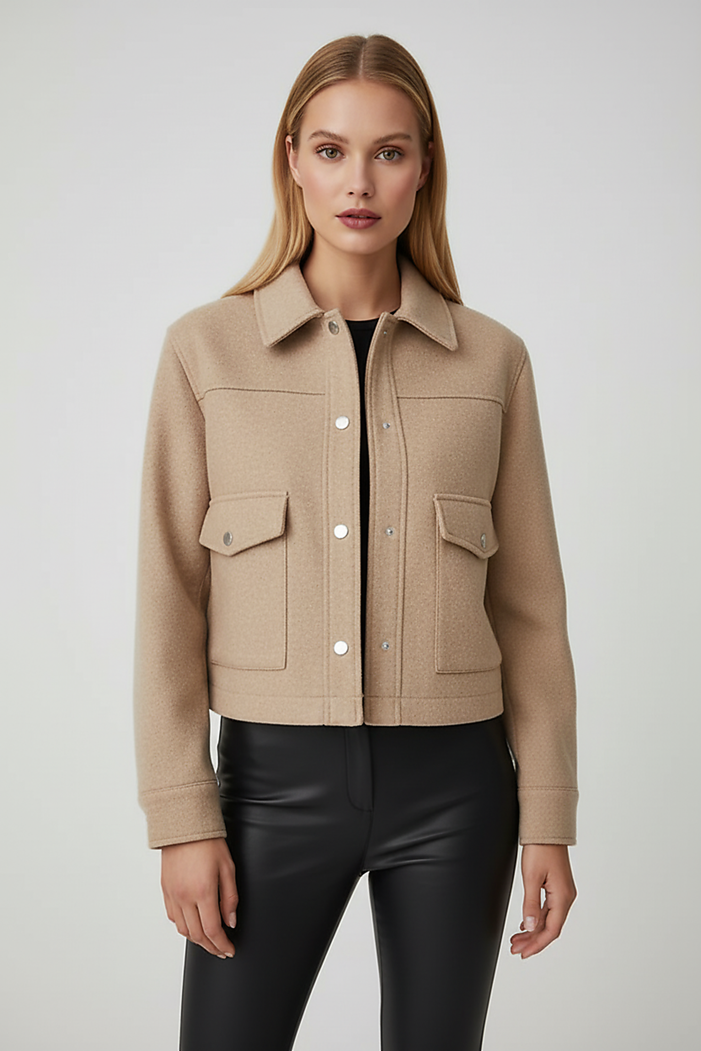 Solid long-sleeve jacket, interior lining detail.