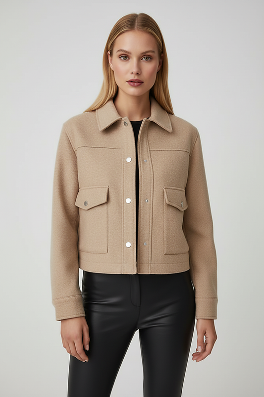 Solid long-sleeve jacket, interior lining detail.