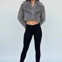 Cropped faux fur jacket, sleeve cuff detail.