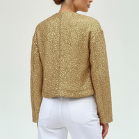 Gold sequin jacket, full length front view on model.