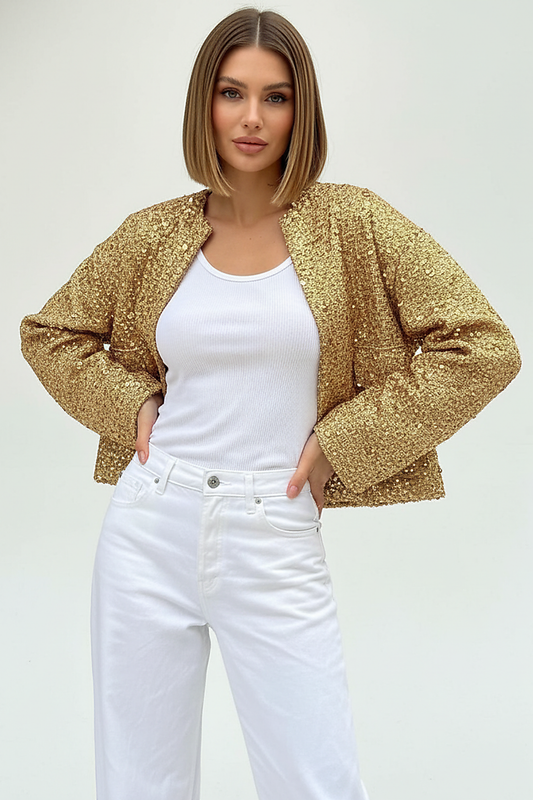 Gold sequin jacket, close-up of sequins.