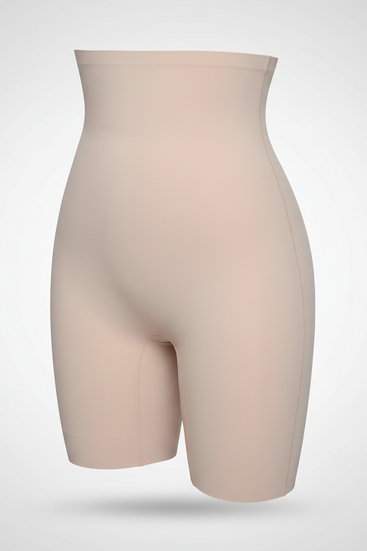 High-waist lightweight cotton blend shapewear shorts, fabric detail.
