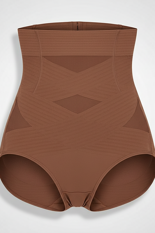 High-waisted X-shaped body shaper with tummy control, alternate angle view.