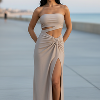 Ruffled Neck Strap A-Line Gown - Thorne & Ivy