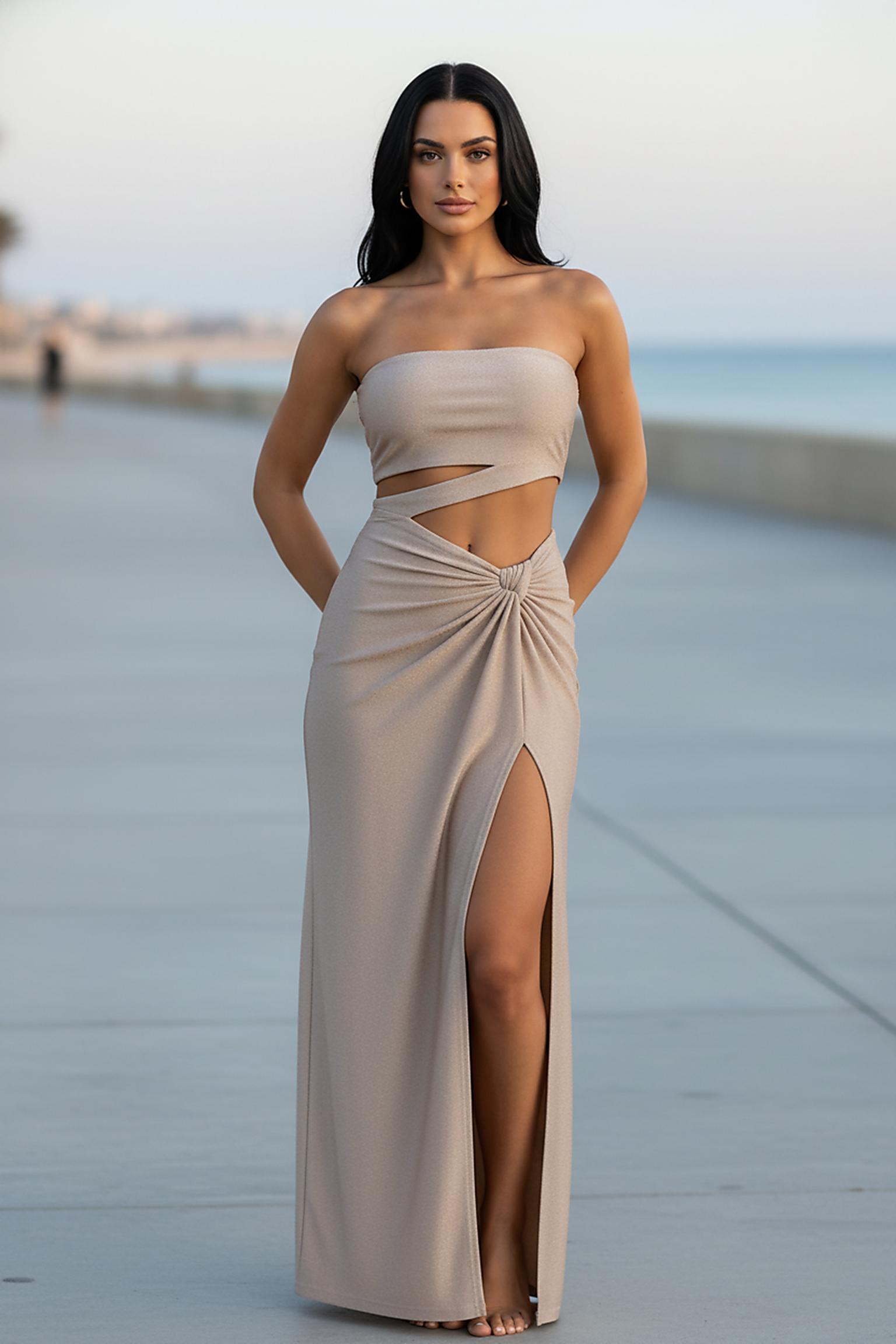 Ruffled Neck Strap A-Line Gown - Thorne & Ivy