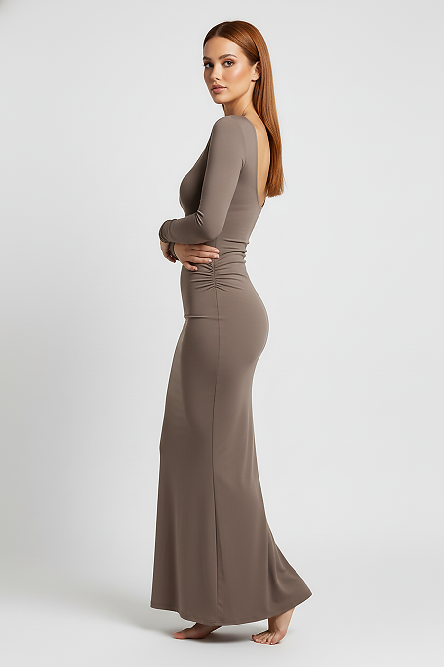Elegant Backless Long Sleeve Bodycon Maxi Dress