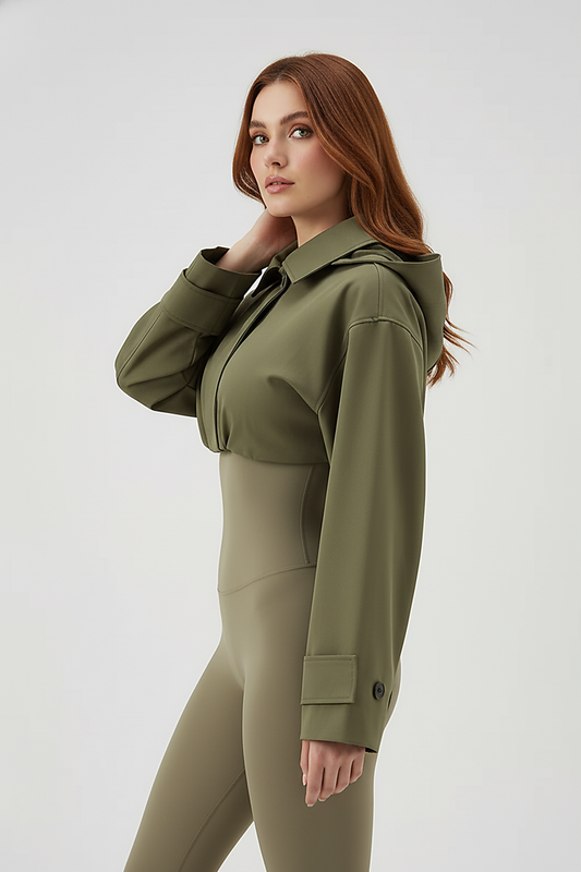 Women's Green Oversized Hooded Bomber Jacket