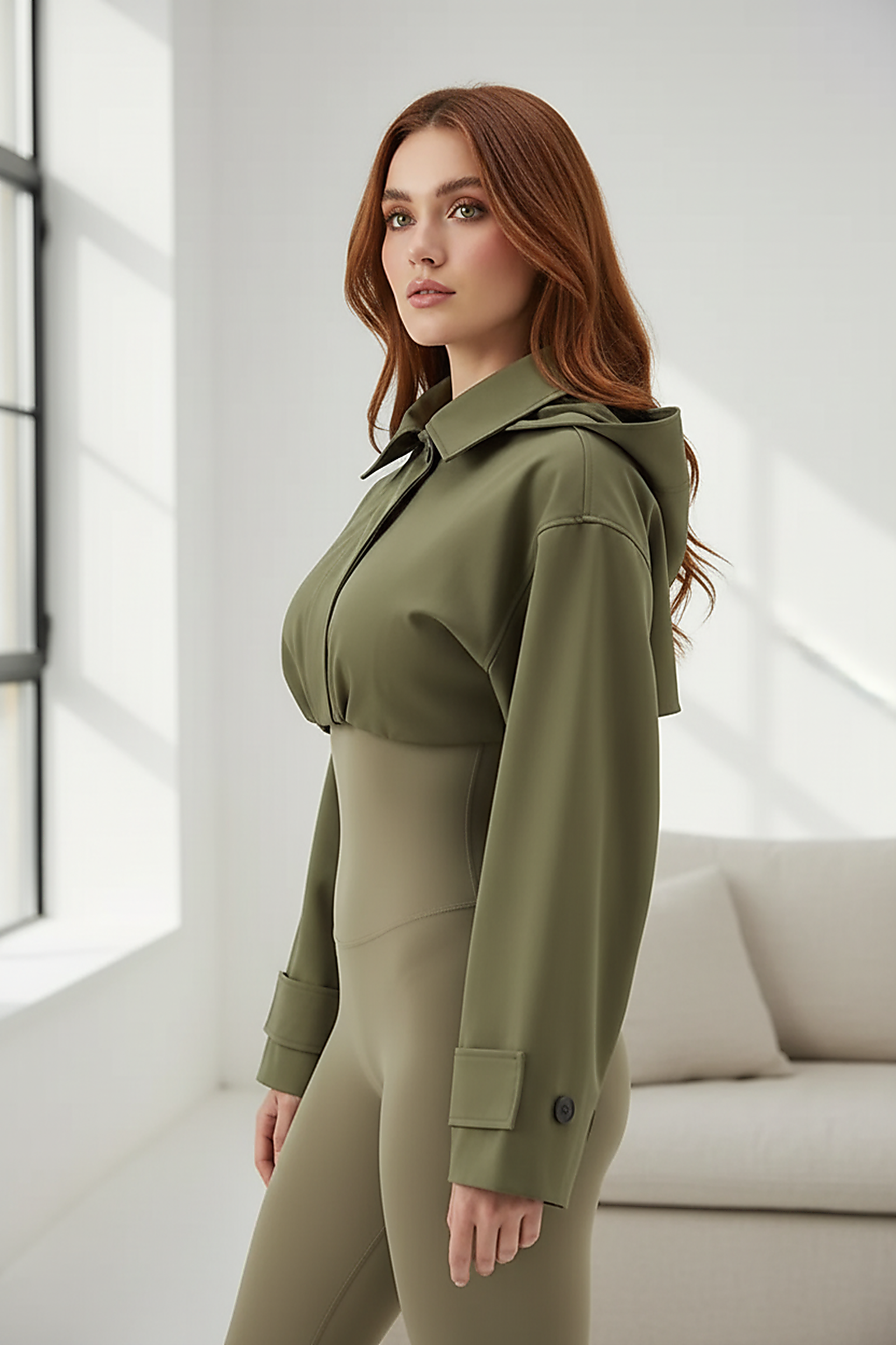 Women's Green Oversized Hooded Bomber Jacket