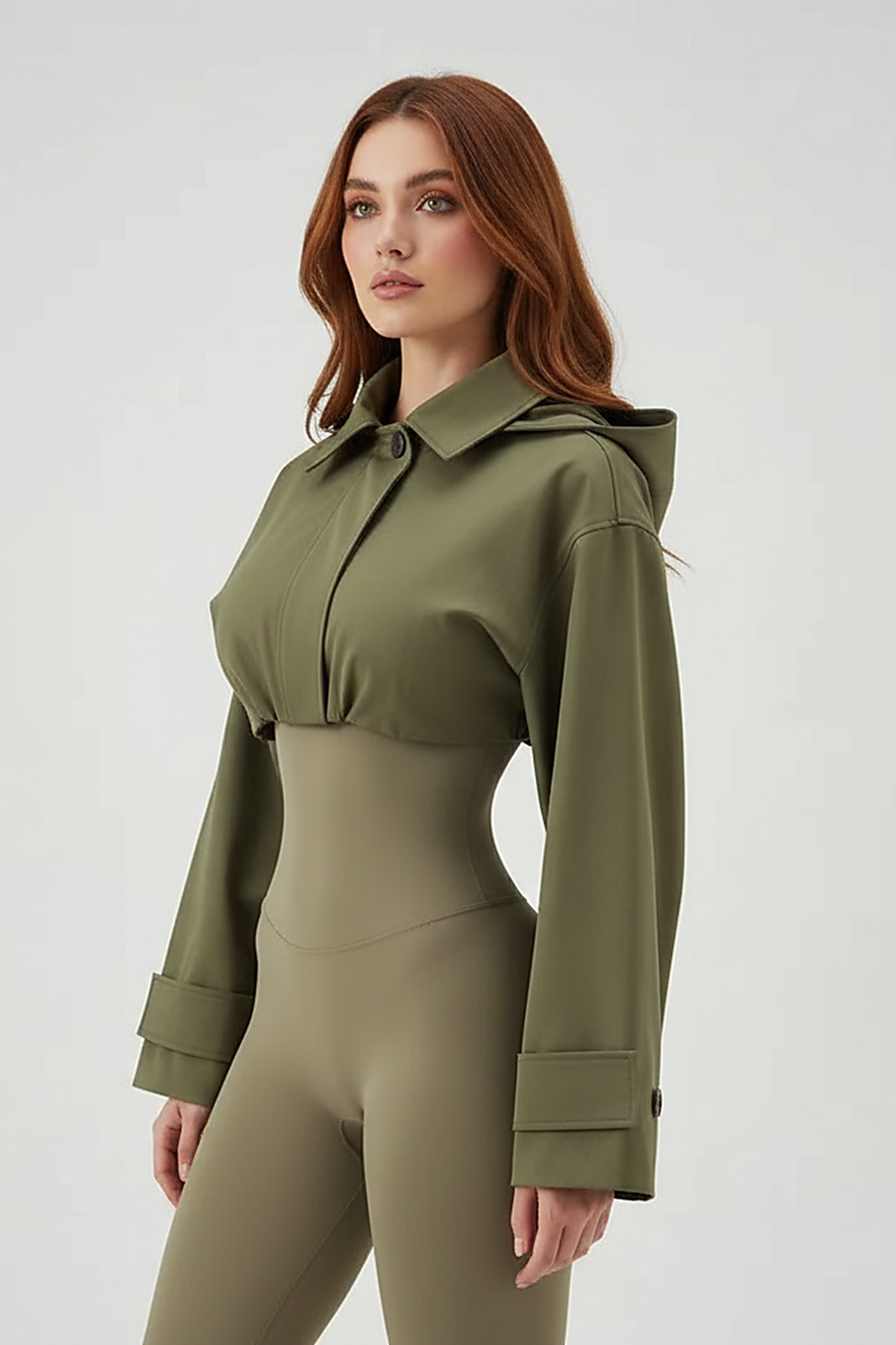 Women's Green Oversized Hooded Bomber Jacket