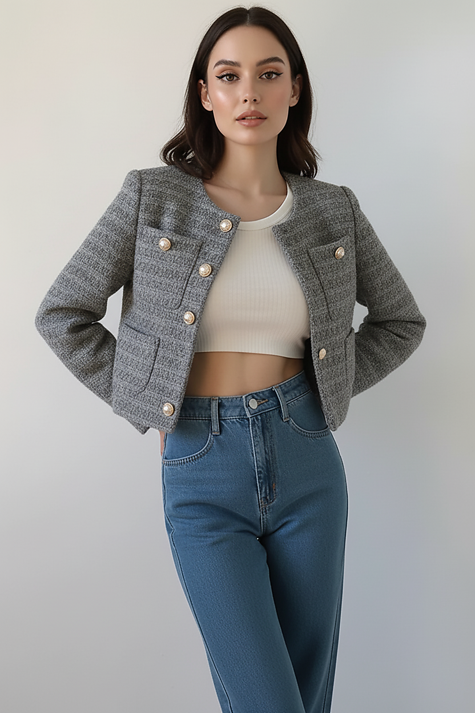 Elegant Tweed Single-Breasted Short Coat