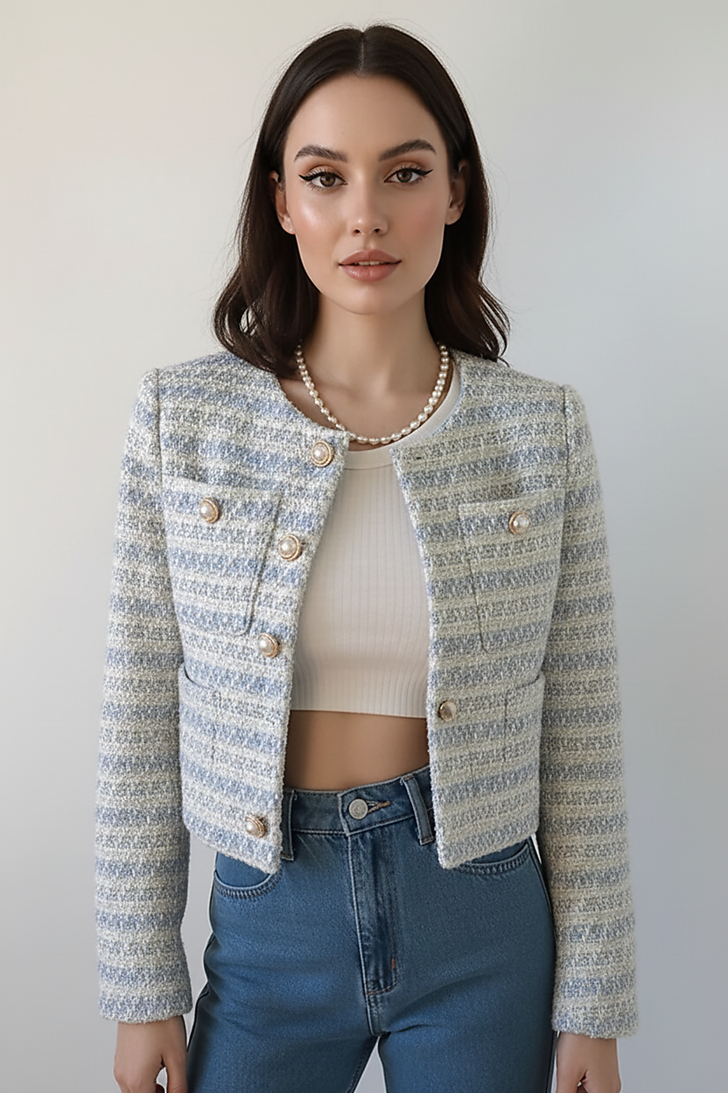 Elegant Tweed Single-Breasted Short Coat