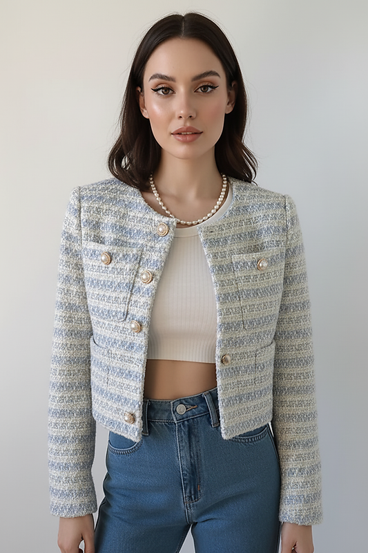 Elegant Tweed Single-Breasted Short Coat