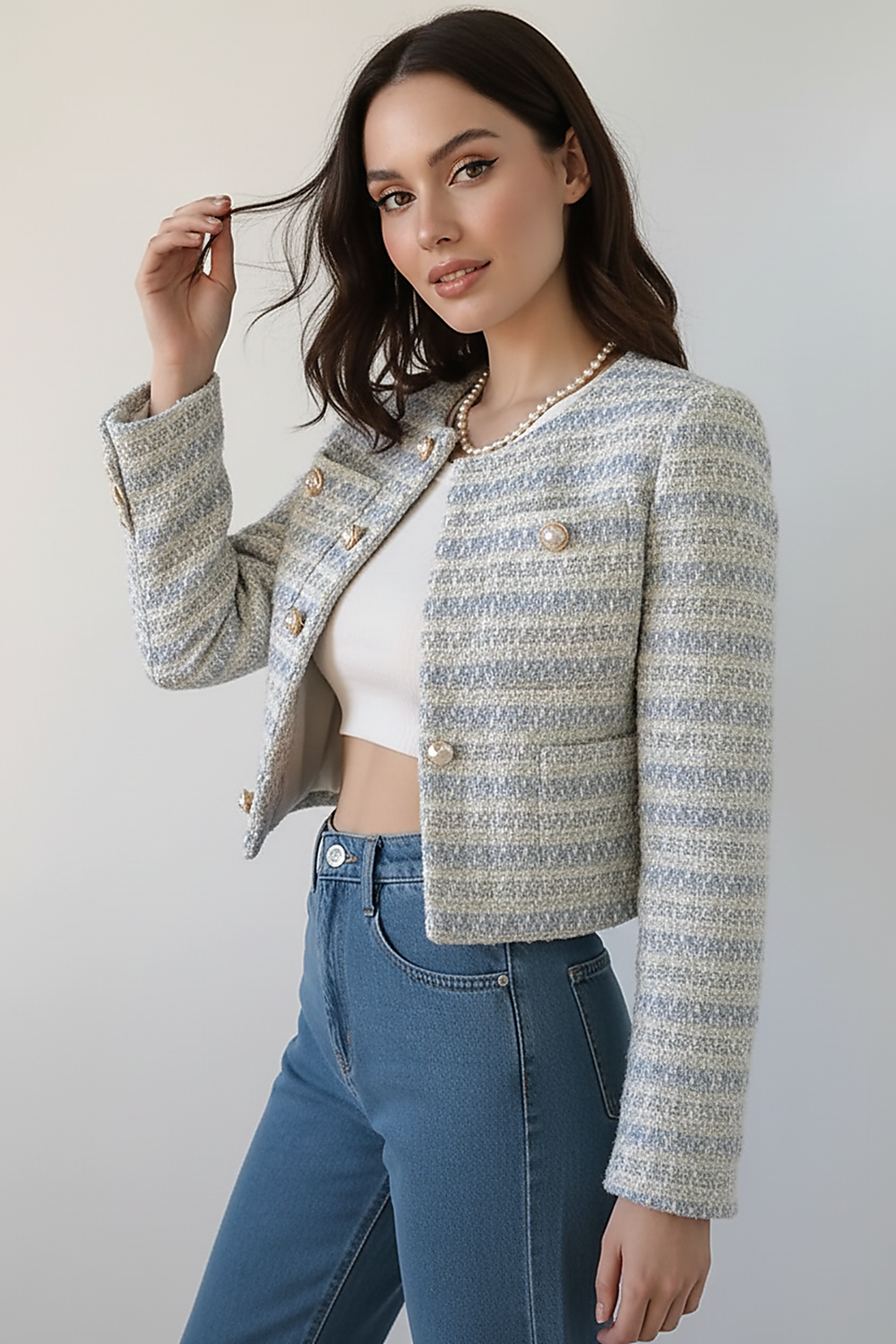 Elegant Tweed Single-Breasted Short Coat