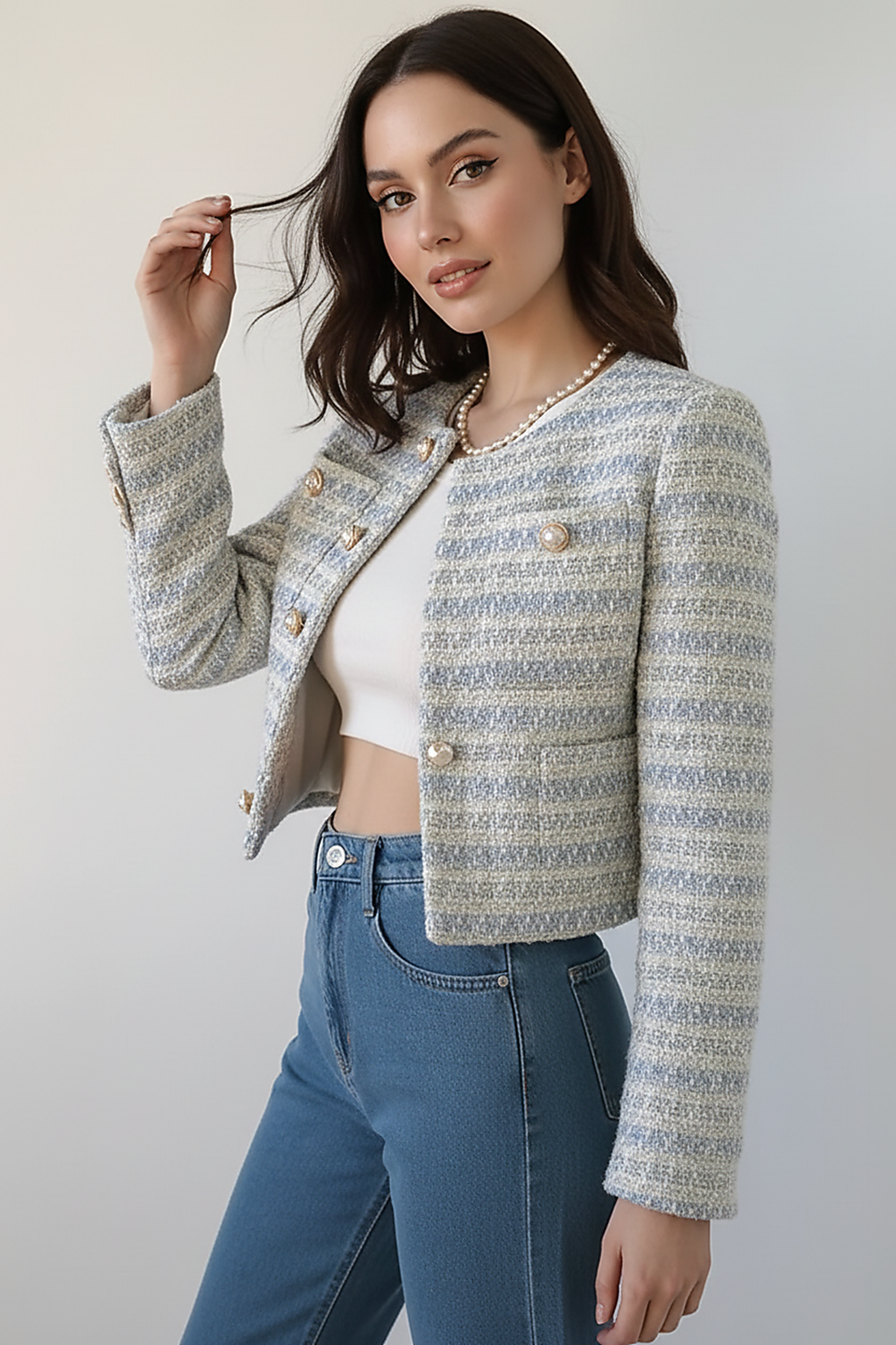 Elegant Tweed Single-Breasted Short Coat